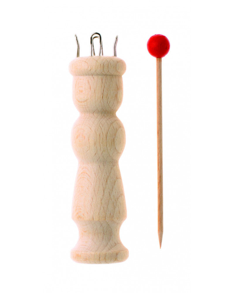 Strickliesel mit Nadel 30mm,  11,5cm 4 Metallschl. Buche/ EU