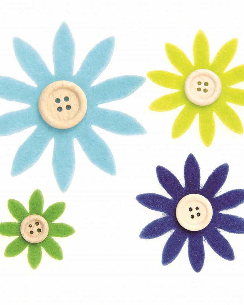 Filzblumen h'blau,d'blau,grün, 12St sortiert, 3,5-7cm