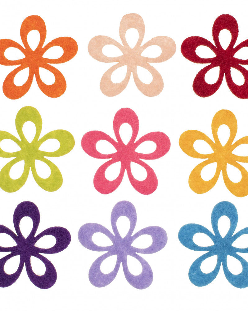 Filz-Blumen, 6St. 6cm, bunt gemischt, ausgestanzt