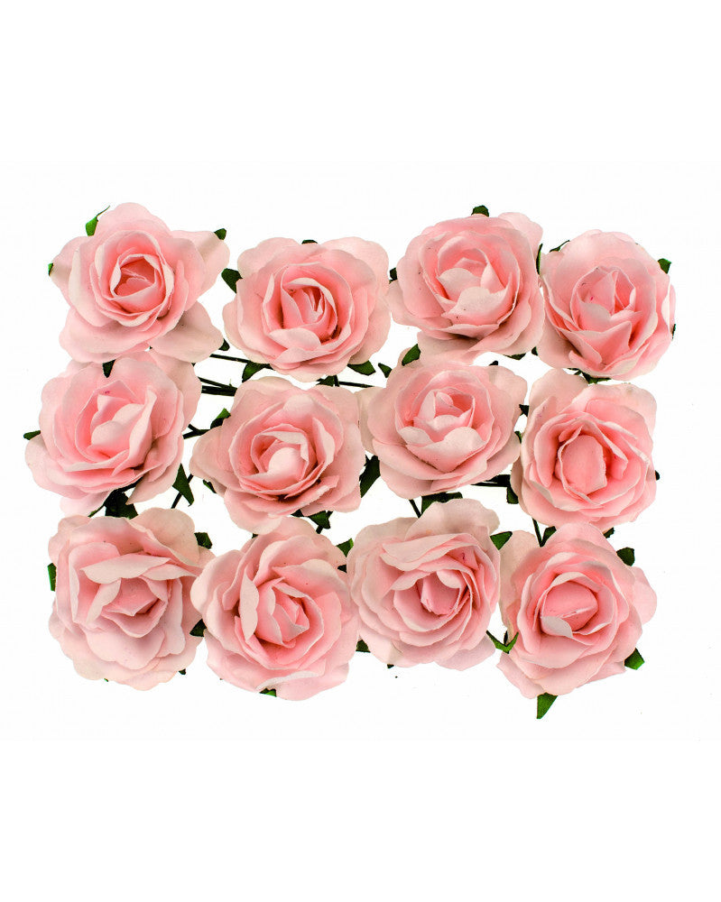 Röschen rosa mit Draht, 30mm 12Stk