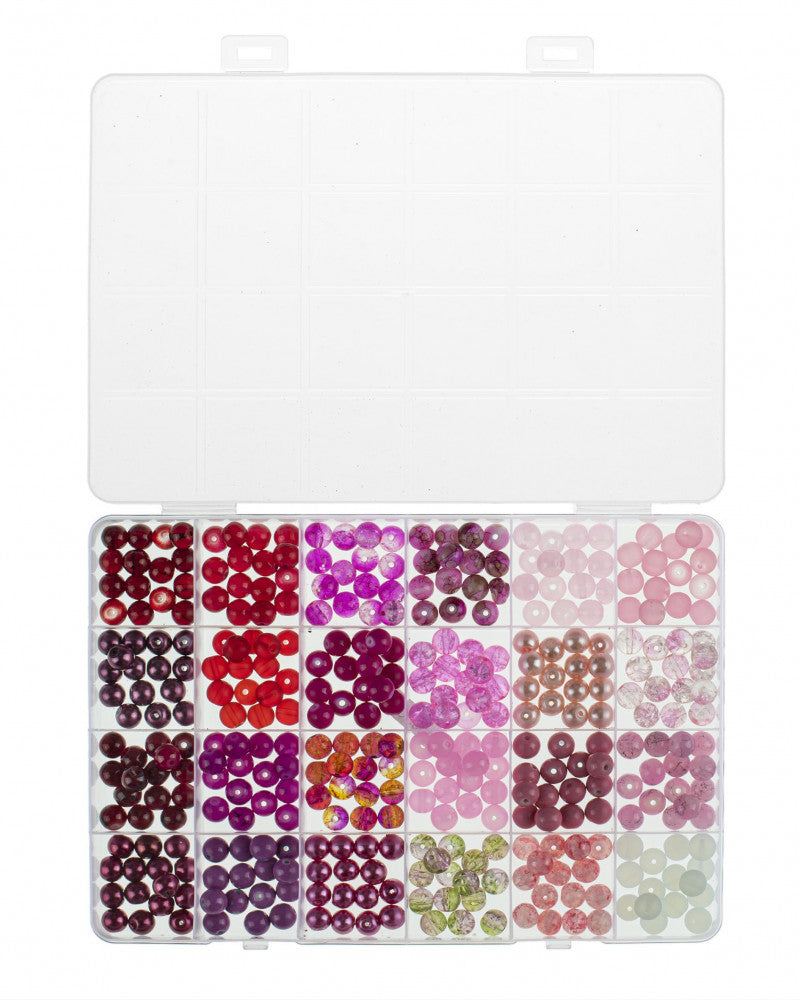 Glasperlen-Schmuckset rot/pink