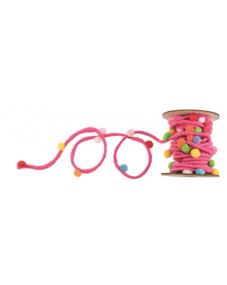 Filzkordel mit Pompons, rosa, 5M/Rolle