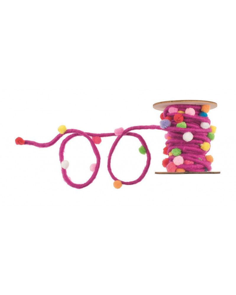 Filzkordel mit Pompons flieder, 5M/Rolle
