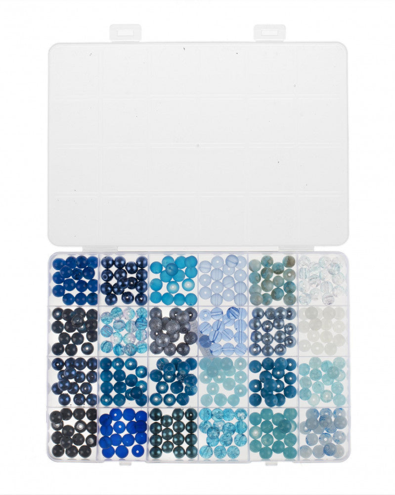 Glasperlen-Schmuckset blau sort.