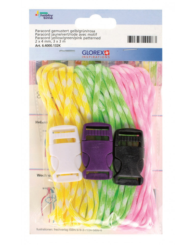 Paracord 2x4mm, 3x3m gelb/grün/rosa gemustert