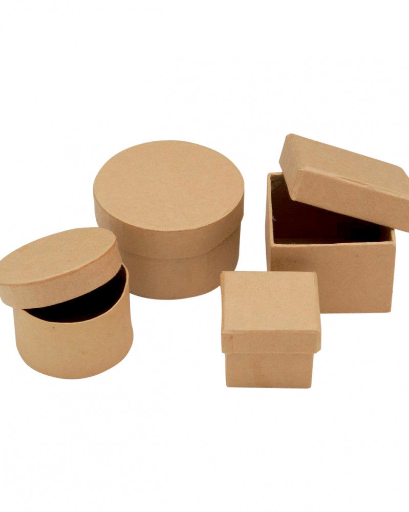 Mini-Boxen-Set aus Pappe 4-tlg 2x viereckig, 2x rund FSC