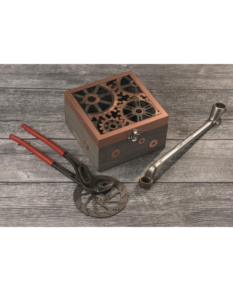 Holzbox mit Motiv Räder, 14,8x14,8x9cm, Pappel Glorex