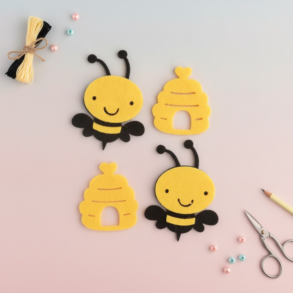 Filz Biene und Honigtopf, 4Stk. 4-5,5cm - Kidis Art