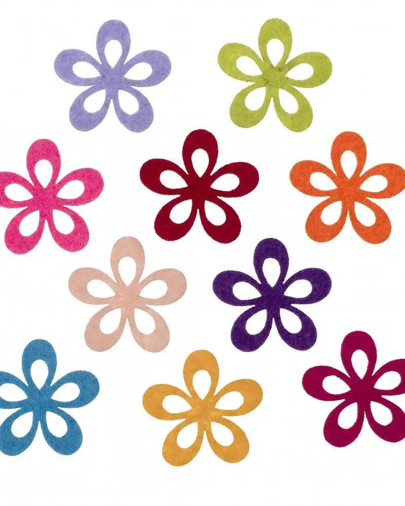 Filz-Blumen, 10St. 4cm, bunt gemischt, ausgestanzt - Kidis Art