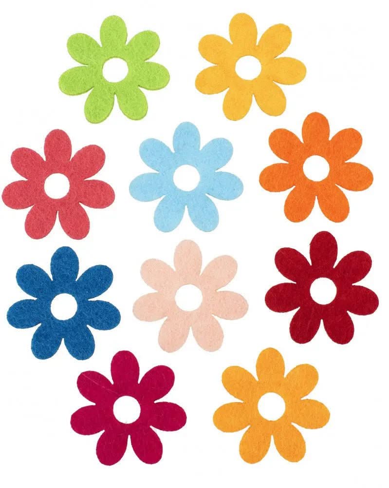 Filz-Blumen, 10St. 4cm, bunt gemischt, ausgestanzt - Kidis Art