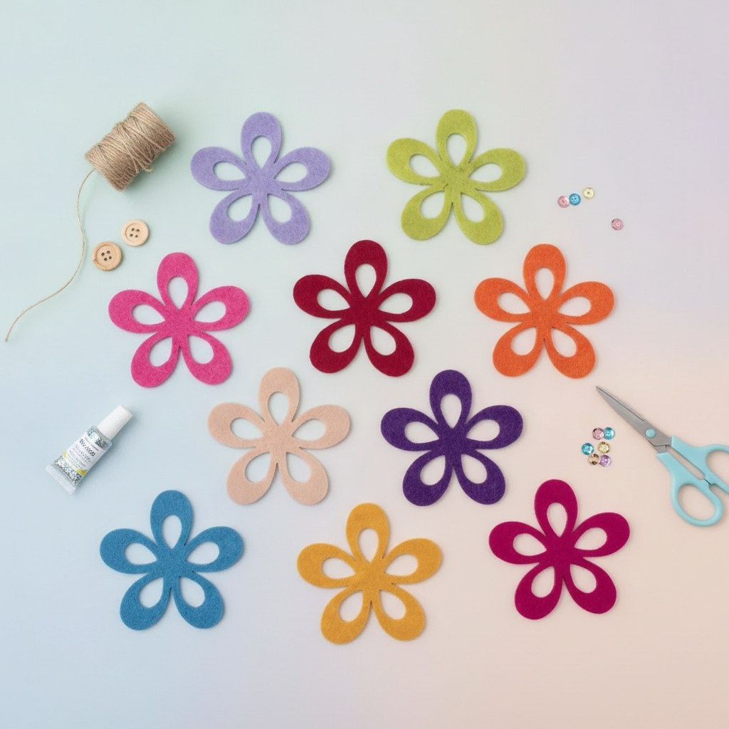 Filz-Blumen, 10St. 4cm, bunt gemischt, ausgestanzt - Kidis Art