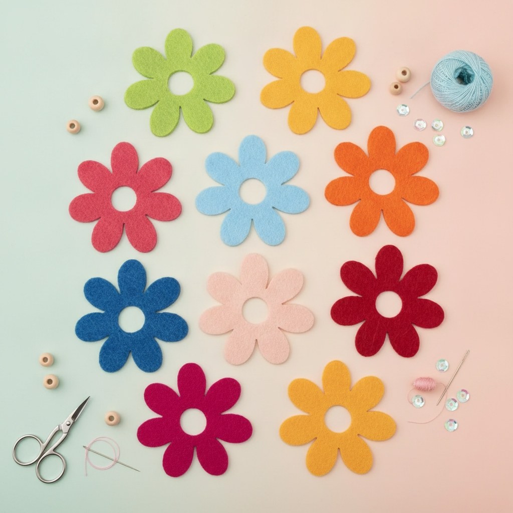Filz-Blumen, 10St. 4cm, bunt gemischt, ausgestanzt - Kidis Art