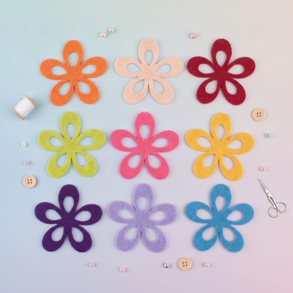 Filz-Blumen, 6St. 6cm, bunt gemischt, ausgestanzt - Kidis Art