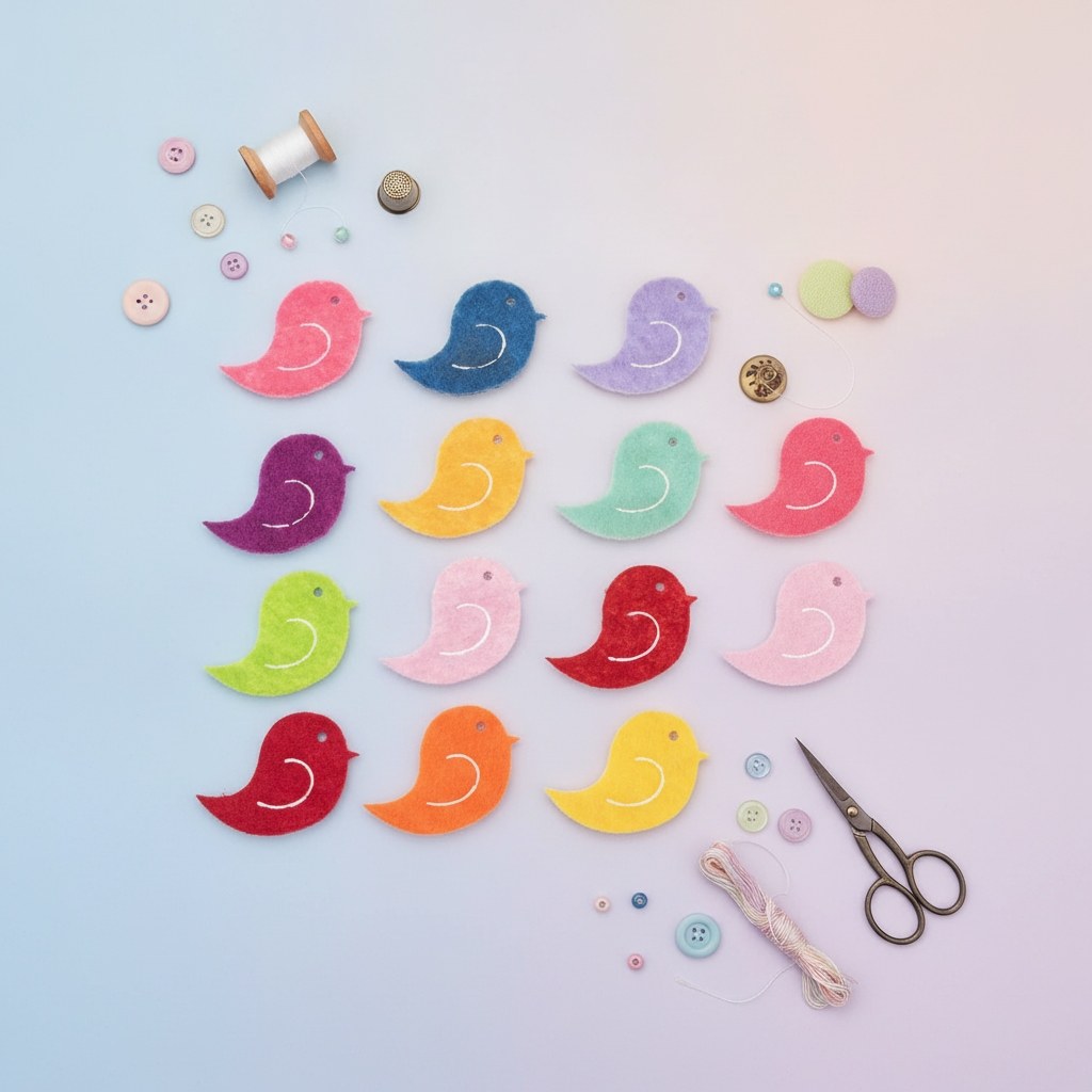 Filz-Vögel, 12St. 3cm, bunte gemischt - Kidis Art
