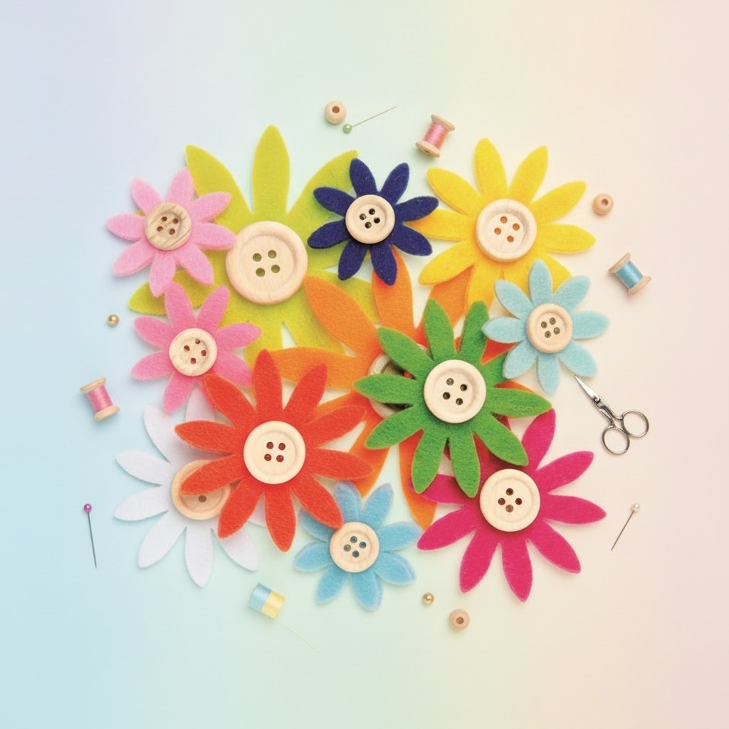 Filzblumen bunt, 12St sortiert, 3,5-7cm - Kidis Art