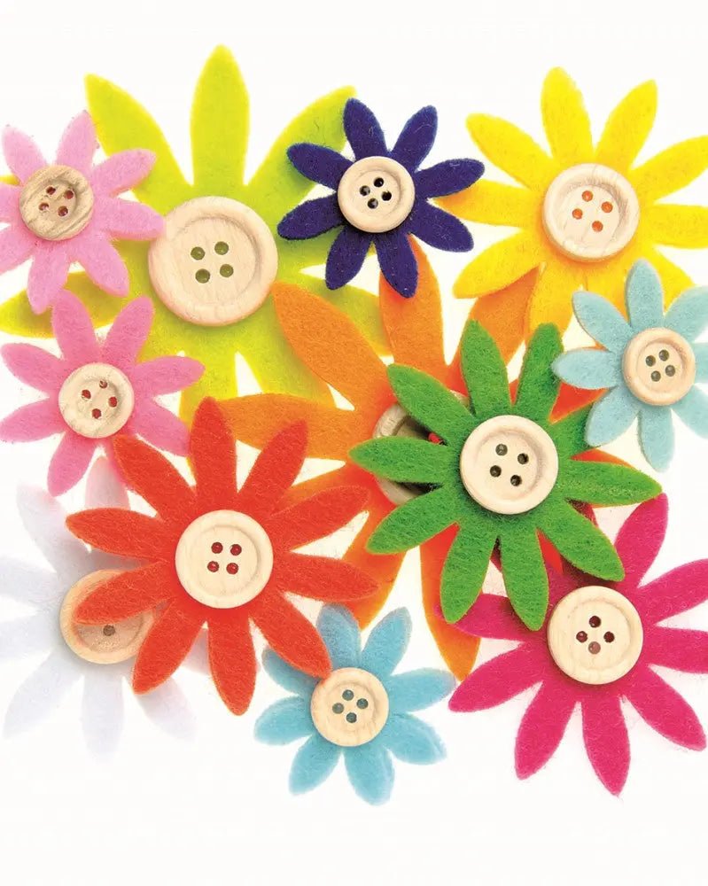 Filzblumen bunt, 12St sortiert, 3,5 - 7cm - Kidis Art