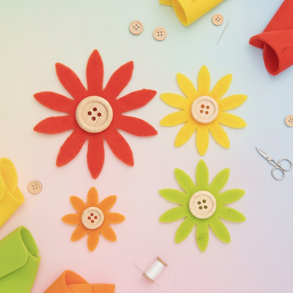 Filzblumen gelb, orange, grün, 12St sortiert, 3,5-7cm - Kidis Art