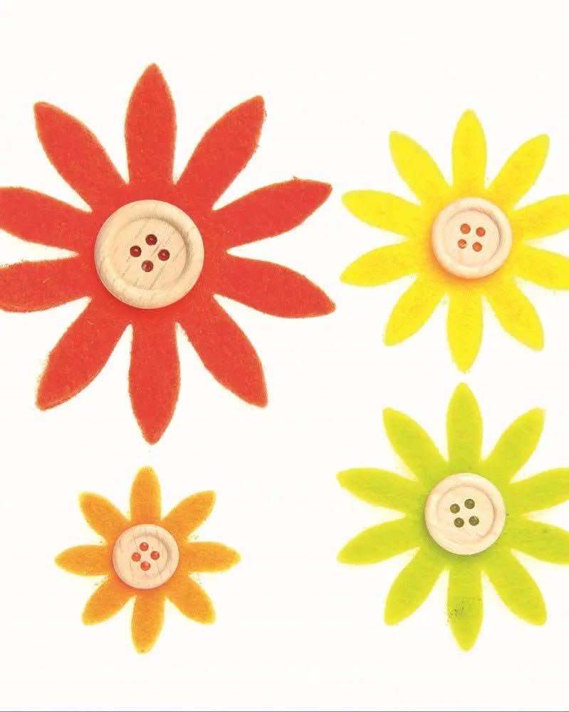 Filzblumen gelb, orange, grün, 12St sortiert, 3,5-7cm - Kidis Art