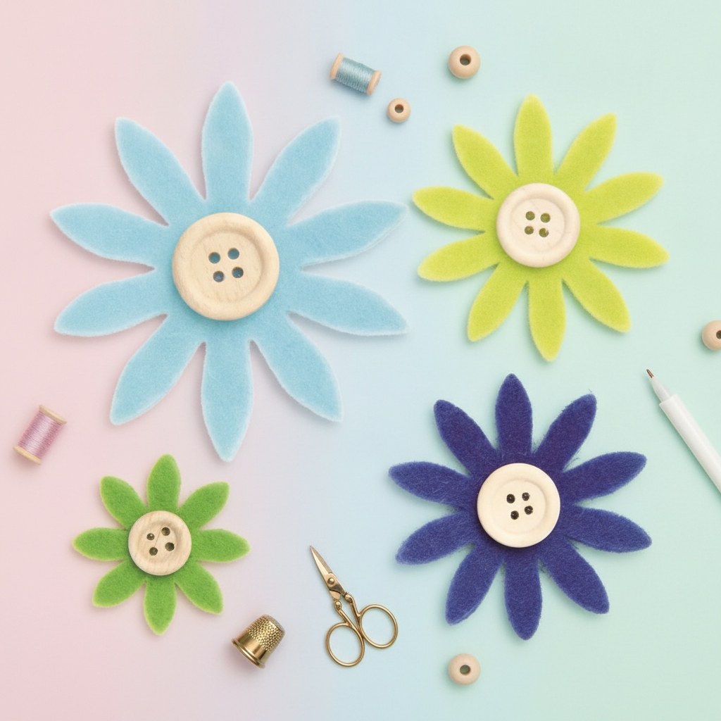 Filzblumen h'blau,d'blau,grün, 12St sortiert, 3,5-7cm - Kidis Art