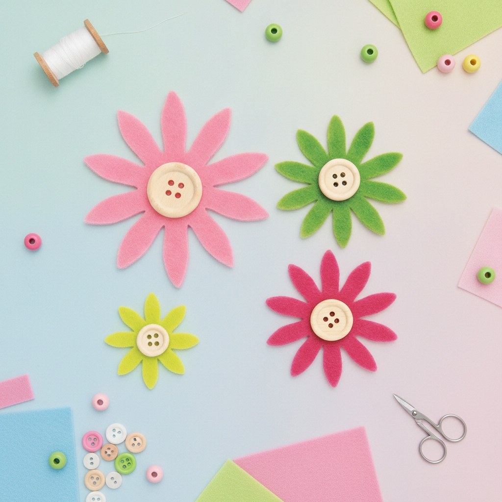 Filzblumen lila, pink grün ,12St sortiert, 3,5-7cm - Kidis Art