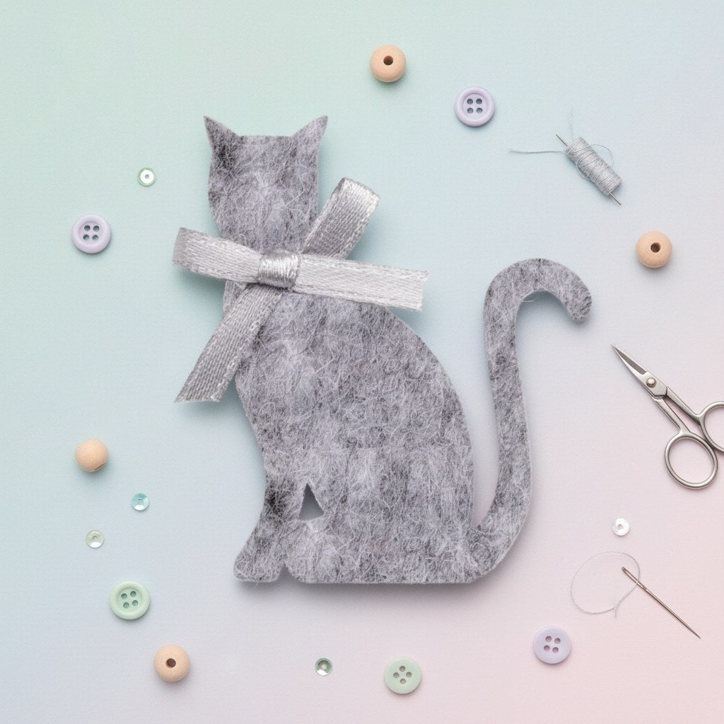 Filzkatzen 6 Stk. grau 5x3,7x0,3cm - Kidis Art