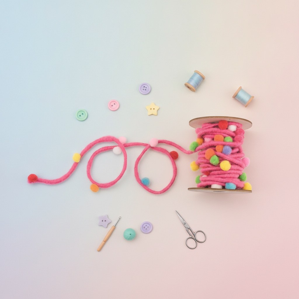 Filzkordel mit Pompons, rosa, 5M/Rolle - Kidis Art