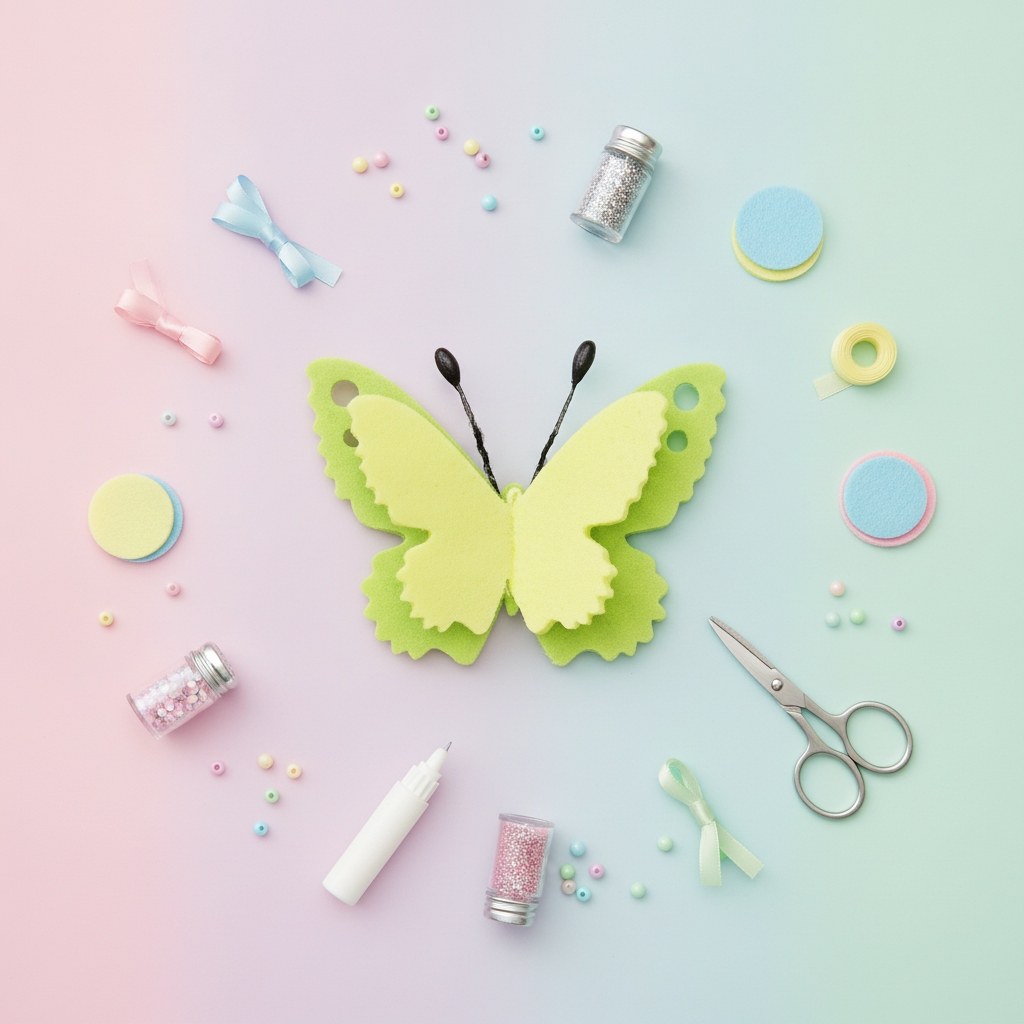 Filzschmetterling selbstkl. 4x3cm grün-gelb 6St - Kidis Art