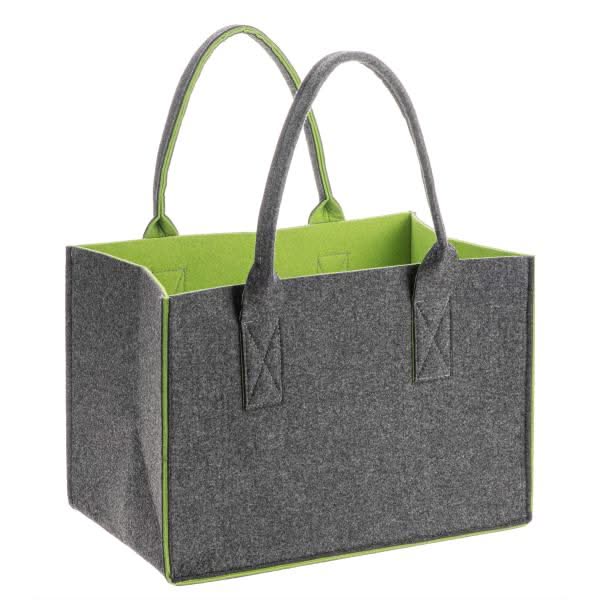 Anthrazit-grüne Filztasche mit X-Verstärkung und grünem Innenfutter