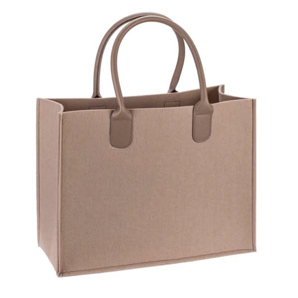 Sac en feutre beige avec anse en cuir et coupe rectangulaire