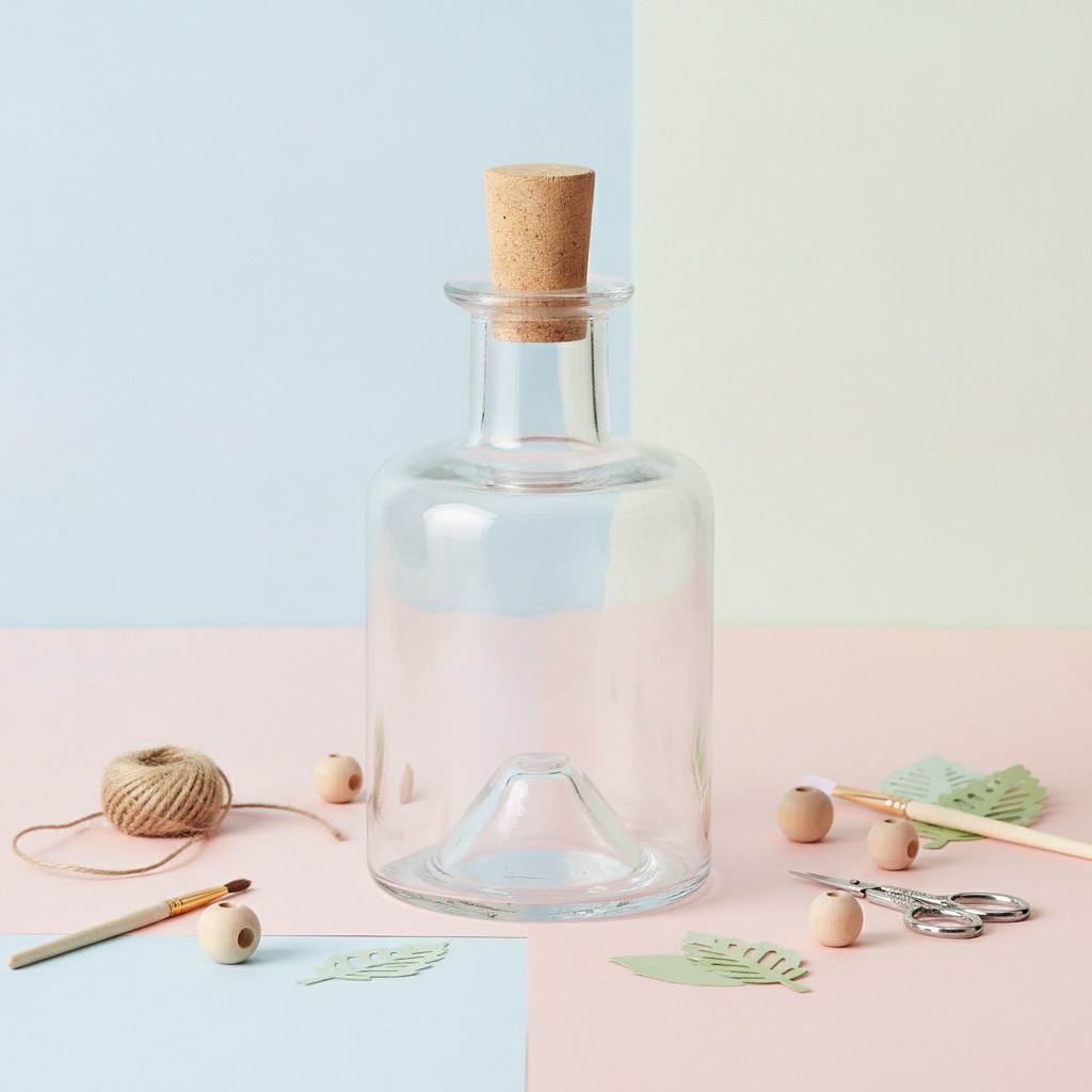 Flasche rund mit Korken, Klarglas 200ml - Kidis Art