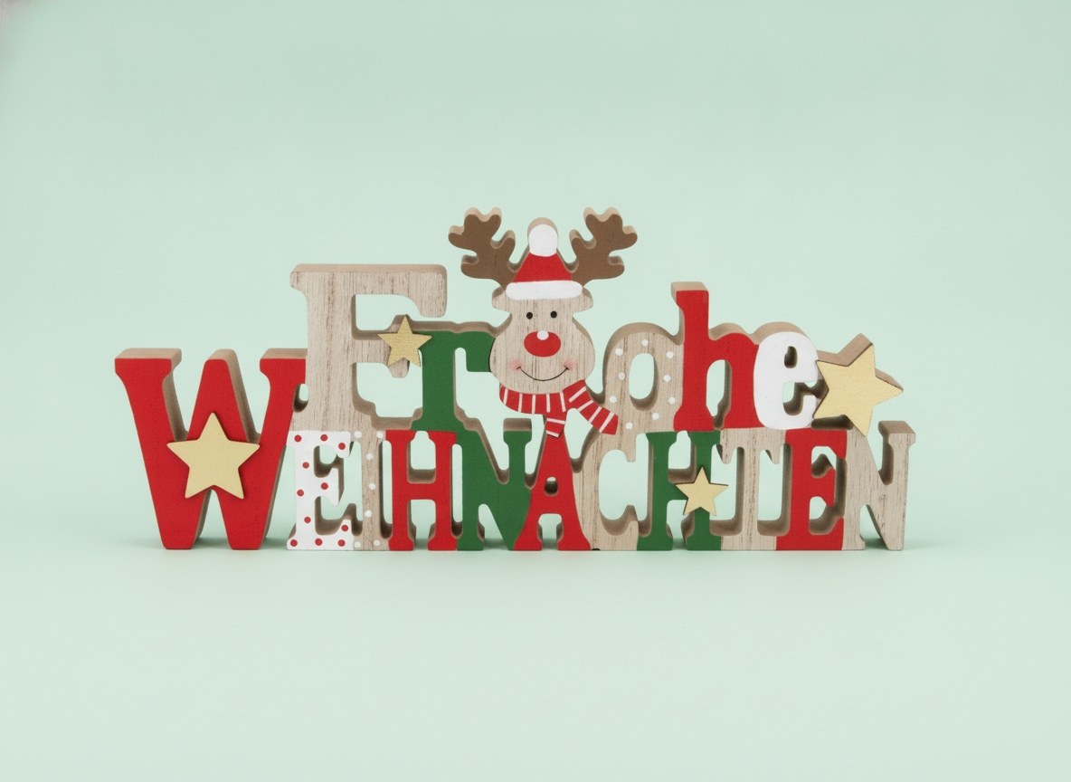 Frohe Weihnachten MDF Stehschild mit Rentier auf mintgrünem Untergrund