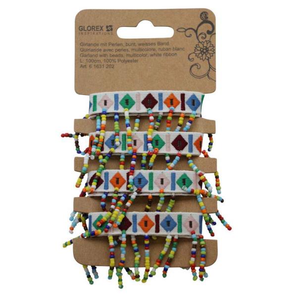 Girlande mit Perlen, bunt 1m weisses Band - Kidis Art