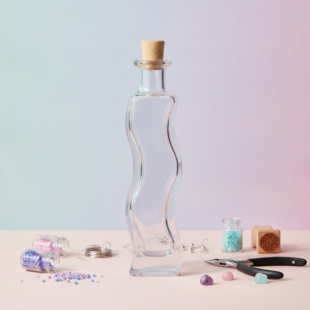 Glasflasche Welle 100ml, 16,5x4,5x3,8cm, mit Korken - Kidis Art