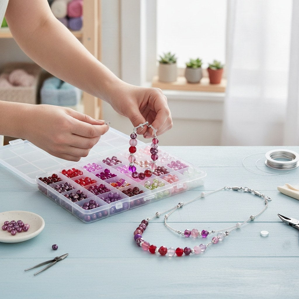 Glasperlen-Schmuckset rot/pink - Kidis Art