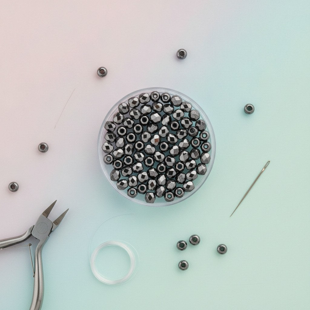 Glasschliffperle 4mm 100St hematit - Kidis Art