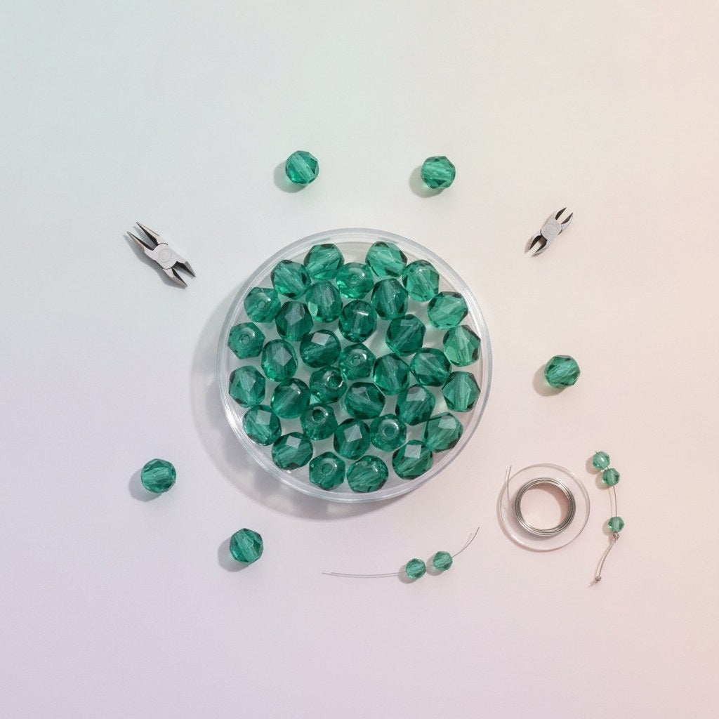 Glasschliffperlen 6mm 50St emerald - Kidis Art