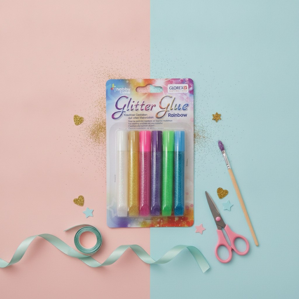 Glorex Glitter-Glue Stifte 6er Pack Regenbogenfarben Deko Akzente
