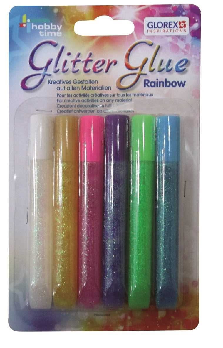 Glorex Glitter-Glue Stifte 6er Pack Regenbogenfarben Deko Akzente