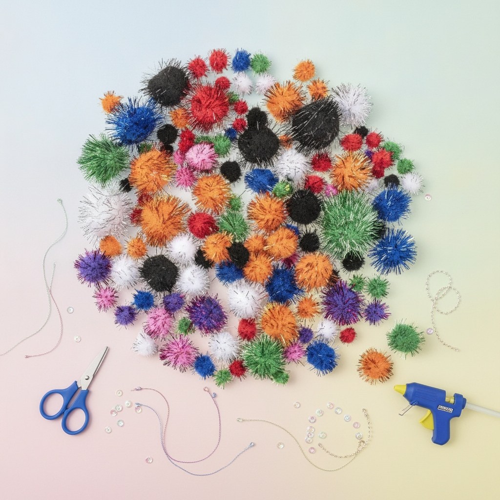 Glitter Pompon mix, 100St. 15-30mm - Kidis Art