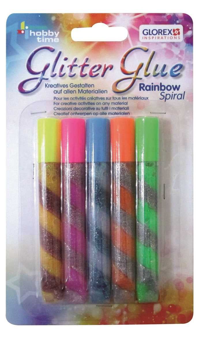 Glitter - Spiral - Glue 5x10,5ml Rainbow Colors - Kidis Art