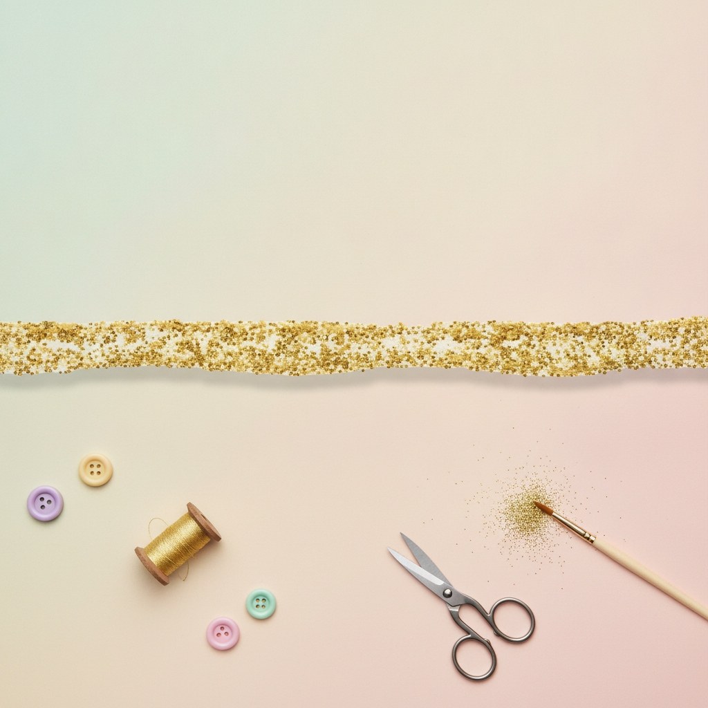 Hellgold Glitterglue Flasche Nahaufnahme: strahlende Glitzerkleber-Linie mit partikelförmiger Textur auf weißem Hintergrund