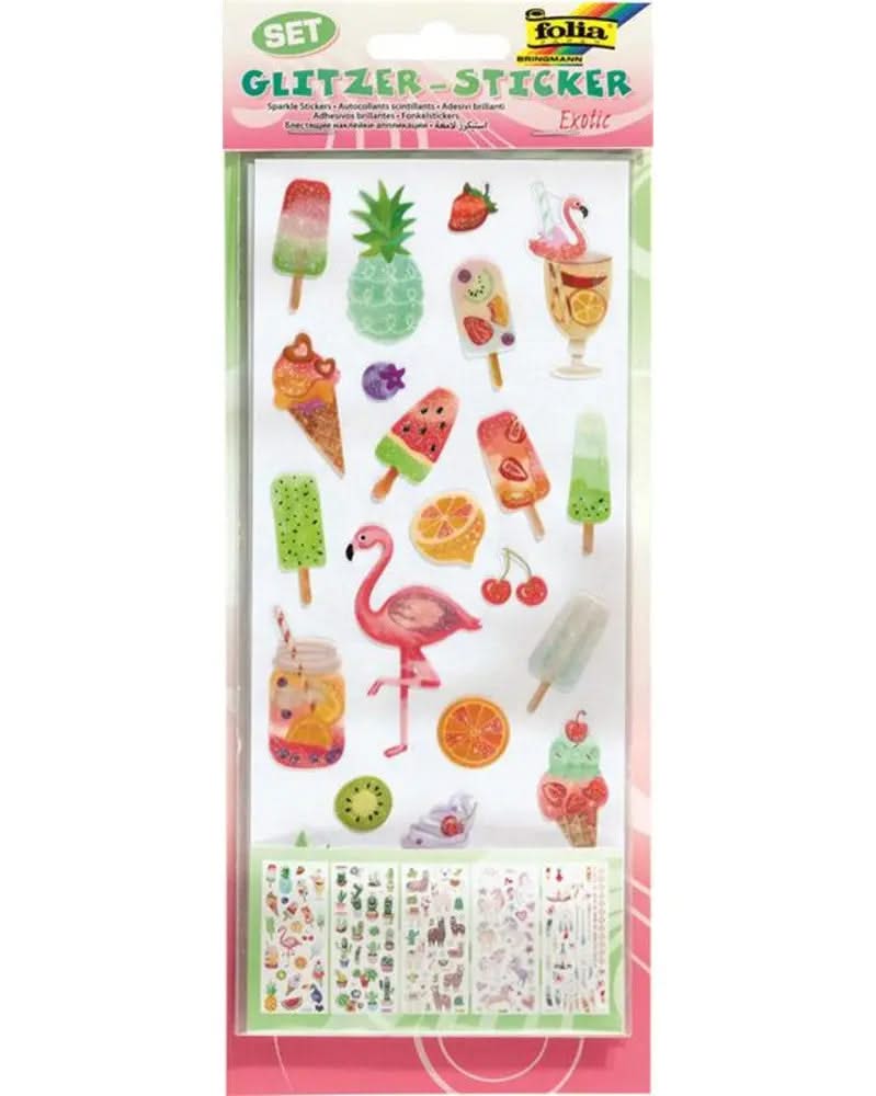 Glitzer Sticker Exotic 10x23cm 5 Blatt, Motive sortiert - Kidis Art