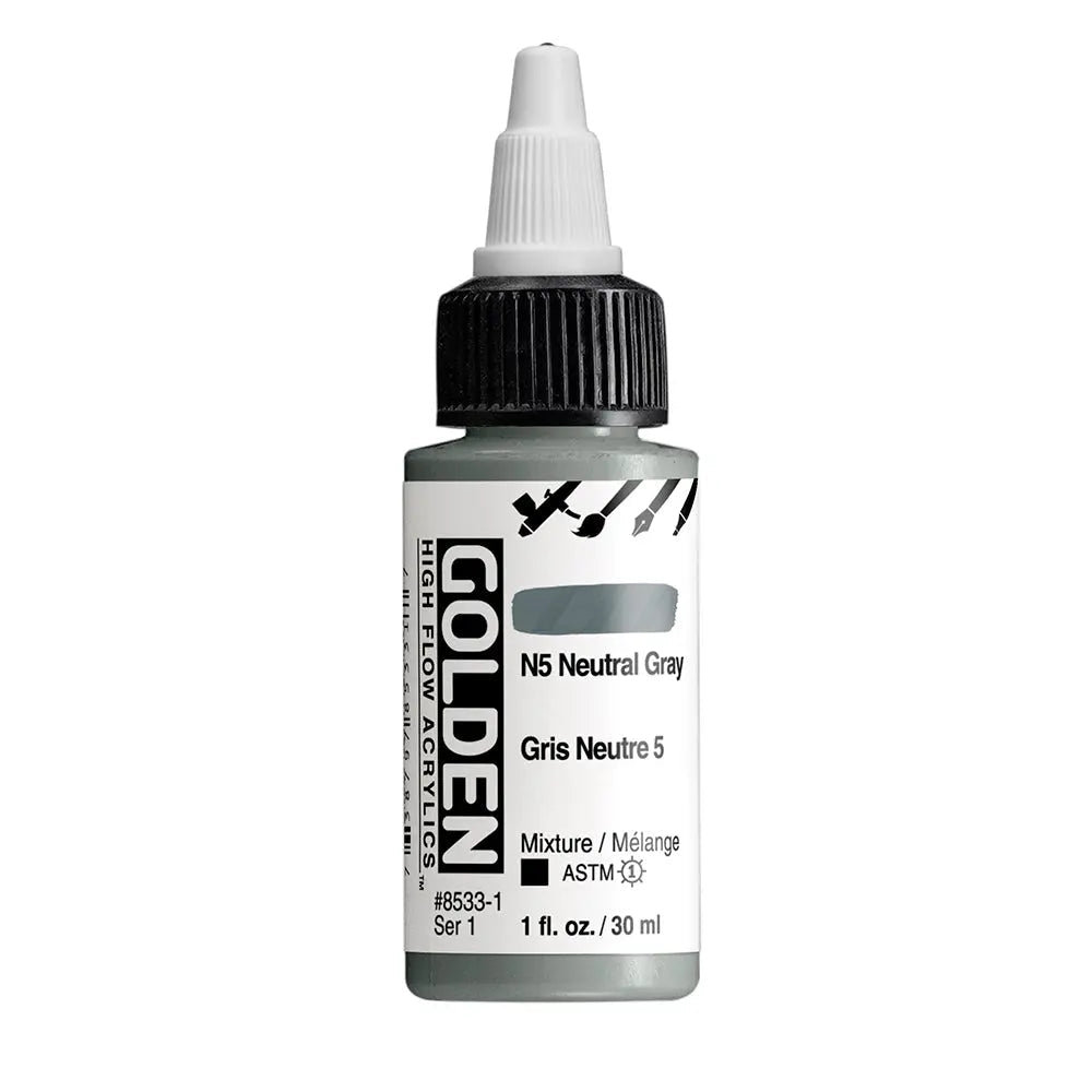Golden High Flow Acrylfarbe N5 Neutral Grau 30 ml - Kidis Art