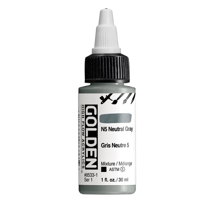 Golden High Flow Acrylfarbe N5 Neutral Grau 30 ml - Kidis Art
