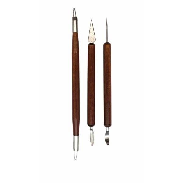 Gravur- und Modellierwerkzeug 3tlg., Holzgriff - Kidis Art