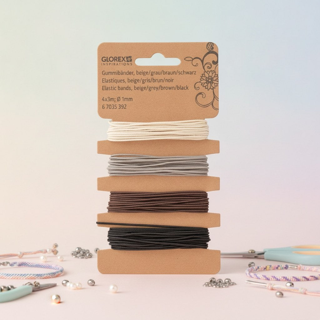 Gummibänder, 4x3m, Ø 1mm, beige/grau/braun/schwarz - Kidis Art