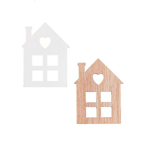 Haus, weiss/natur, Holz, 6St. 2,5x3,4x0,2cm - Kidis Art