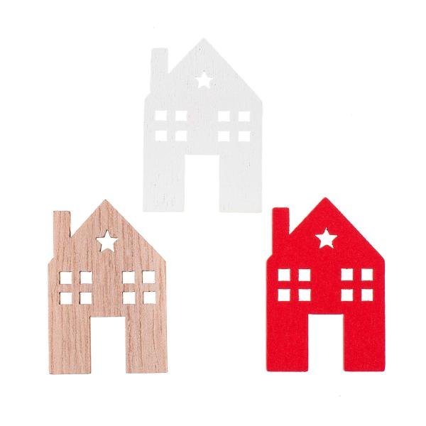 Haus, weiss/rot, Holz, 6St. 2,4x3,5x0,2cm - Kidis Art