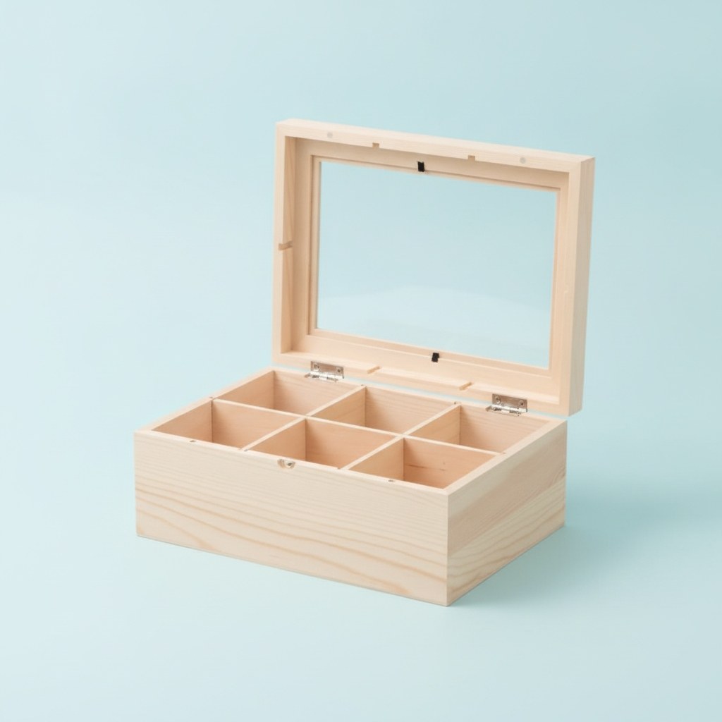 Holz-Teebox 22x16x9cm, FSC Kiefernholz - Kidis Art