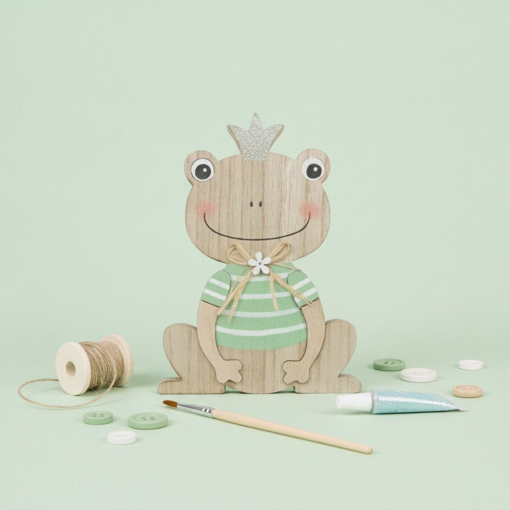 Holzfrosch, MDF, grün 9,5x14x2cm - Kidis Art